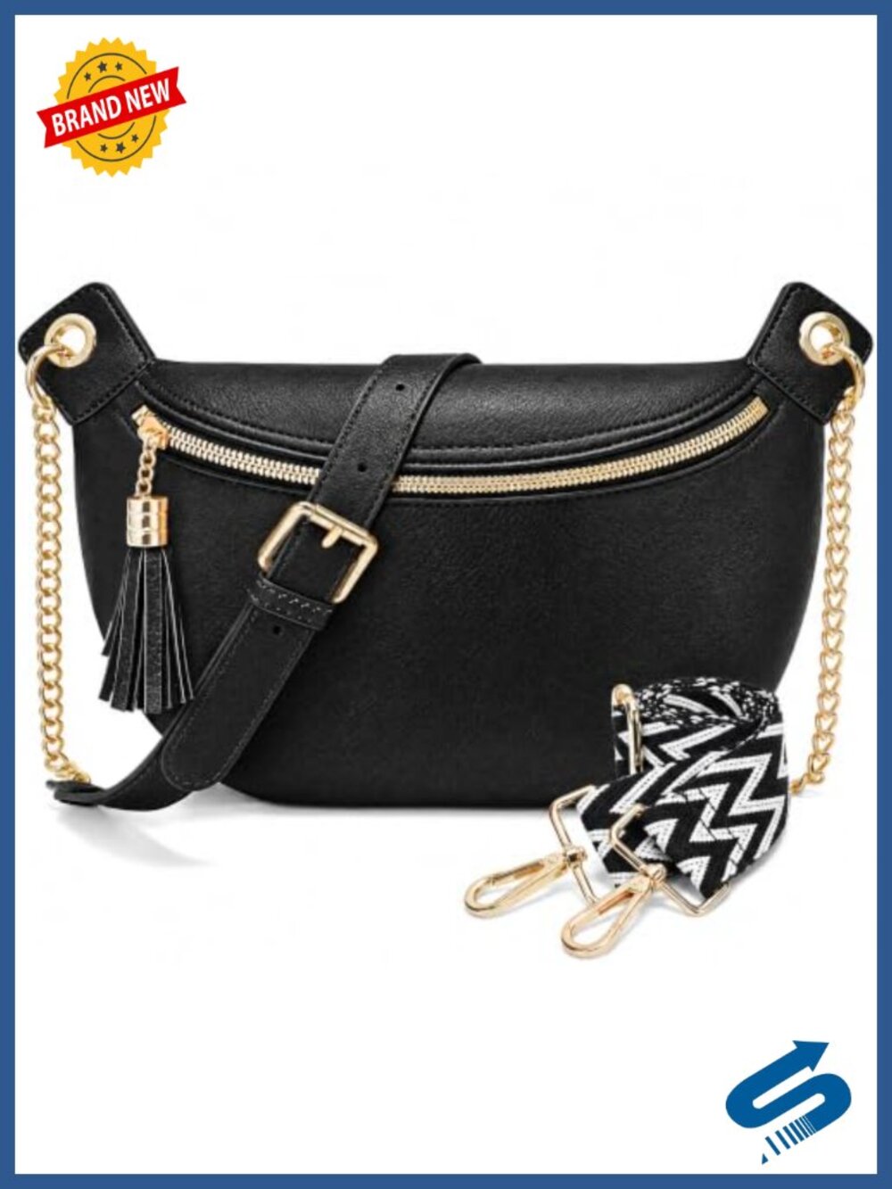 Vegan Leather Crossbody Bum Bag with 2 Adjustable Straps Tassel Sling Purse